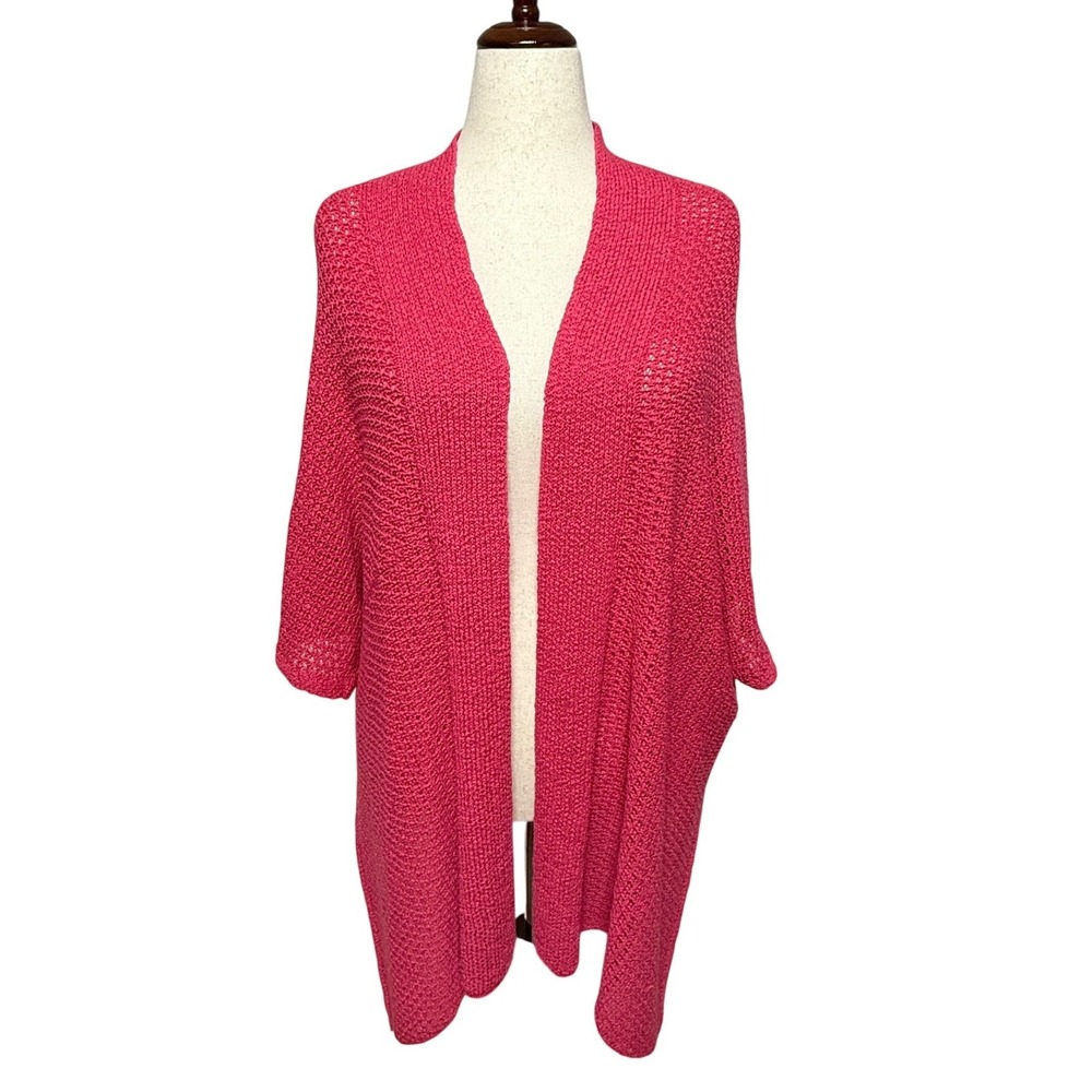 Chico's Cardigan Women L/XL Pink Sweater Open Front Textured Knit Cocoon Draped‎